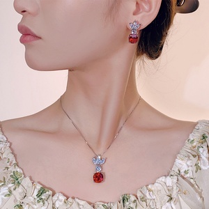 Ensemble de bijoux pour femmes en cuivre écologique, design haut de gamme, zircone cubique bleue 12*12-10*10mm, ensemble de bijoux assorti - Product Image 3
