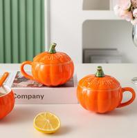Tasse/Mug Céramique Créatif en Forme de Citrouille, Motif Dessin Animé d'Halloween, pour Café, Petit Déjeuner d'Enfant ou Soupe/Dessert