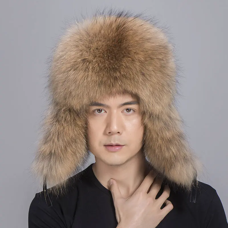 WMfur topi berburu Model Rusia, topi bulu rakun dengan topi rubah kulit domba untuk olahraga ski