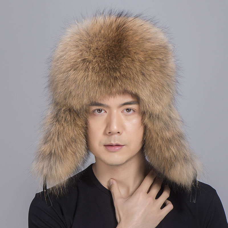 WMfur topi berburu Model Rusia, topi bulu rakun dengan topi rubah kulit domba untuk olahraga ski