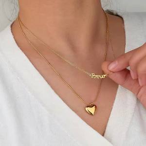 Modeschmuck Lange Doppelschichtige Herz-Kettenanhänger 18k Vergoldete Edelstahl Mehrschichtige Kettenglieder Wasserdichte Halskette - Product Image 4