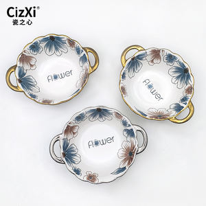 Ciotole per zuppa bianche blu in ceramica floreale con fiore goffrato bianco sfuso nordico - Product Image 4