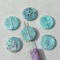 Perles rondes en acrylique bleues lumineuses gaufrées double face de 31 mm pour DIY, fabrication de stylos perlés, bijoux, accessoires de porte-clés et matériaux.