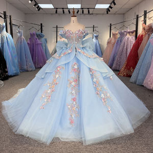 Vestido de Quinceañera Azul Celeste Dy1345 con Apliques de Encaje y Chifón Natural para Niñas de 15 Años, Vestido de Princesa con Color Personalizable - Product Image 6