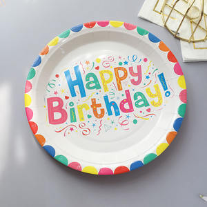 Juego de vajilla desechable de <span class=keywords><strong>feliz</strong></span> <span class=keywords><strong>cumpleaños</strong></span>, platos de papel de impresión sólidos, tazas, servilletas, pajitas, suministros de fiesta - Product Image 4