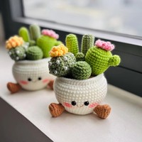 Cactus en crochet fait main dans un pot, cadeaux d'accompagnement émotionnel mignons, décoration de bureau adorable, pour le bonheur et l'énergie positive