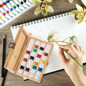 Suministro de fábrica, 36 rejillas, bandeja de paleta de pintura de acuarela de bambú, 24 rejillas, caja de paleta de pintura portátil de viaje de <span class=keywords><strong>madera</strong></span> para artistas - Product Image 5