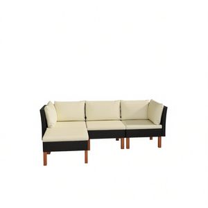 Conjunto de Muebles de Jardín de Mimbre y Ratán Negro y Crema para 6 Personas, Diseño Contemporáneo, Estilo Moderno - Product Image 1