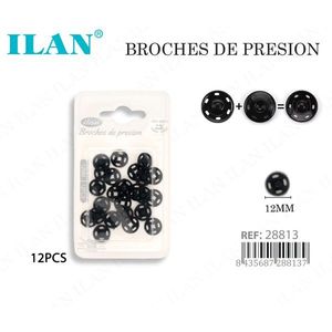 Bottoni a pressione nascosti neri Ilan da 12 mm, 12 pezzi, per abbigliamento - Product Image 1