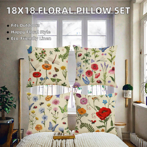 Housses <span class=keywords><strong>de</strong></span> coussin <span class=keywords><strong>en</strong></span> <span class=keywords><strong>lin</strong></span> 18x18, design floral classique et écologique, style ferme - Product Image 2