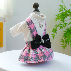 PETCIRCLE pet collar, dog and <b>cat</b> <b>clothes</b> with bow and D-ring, classic houndstooth skirt, autumn and winter clothing. - Product Image 3