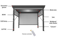 Auvent de luxe pour l'extérieur, auvent de terrasse, auvent imperméable, gazebo électrique, pergola bioclimatique à lames orientables en aluminium