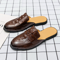 Babouches Homme en Cuir Noir PU – Mules Tendance Décontractées à Enfiler pour Hommes