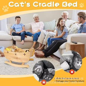 TookinCMO Wooden Cat Cradle <b>Bed</b> Solid Wood Rocking Pet <b>Bed</b> For Indoor Small Cats - Product Image 1