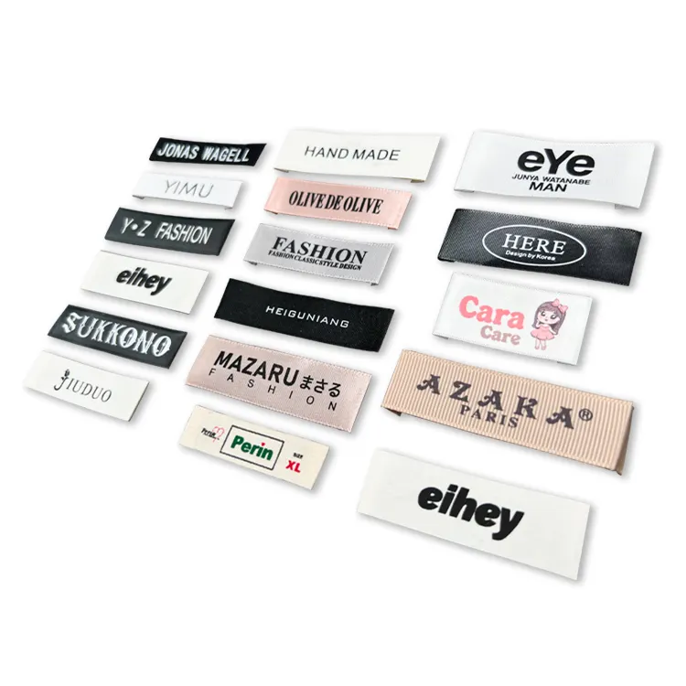 제조업체 직접 판매 맞춤 의류 패브릭 라벨 인쇄 로고 짠 라벨 의류 로고 디자인 의류 사이즈 라벨