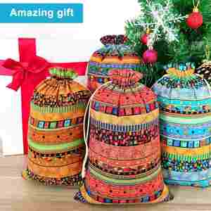 Bolsas de Almacenamiento de Lona de Algodón con Rayas de Estilo Étnico Egipcio Retro, Bolsitas para Joyería, Monedas, Dulces y Regalos - Product Image 6