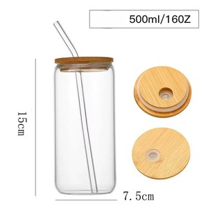 ピンクのリボン付きガラス製タンブラー、竹製の蓋とストロー付き、女の子への可愛いカワイイカップギフト - Product Image 3