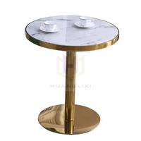 Table de Restaurant Moderne de Luxe en Acier Inoxydable avec Base en Or et Carré Rond avec Plateau en Marbre Véritable Table à Manger avec Chaise