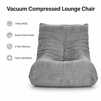 Moderner grauer Stoff-Lazy-Sofa-Sessel mit hochdichtem Schaumstoff, hoher Komfort, vakuumkomprimierter Bodenliegesessel für Wohnzimmer und Schlafzimmer