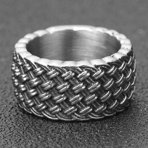 Bague en acier inoxydable tressé 11 mm pour homme, bijou de mode, usage quotidien, design géométrique, style rond - Product Image 3
