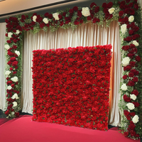 Mur de fleurs artificielles rouges 3D personnalisé, enroulable, avec base en tissu à feuilles vertes, écologique, pour décorations murales de mariage et de maison