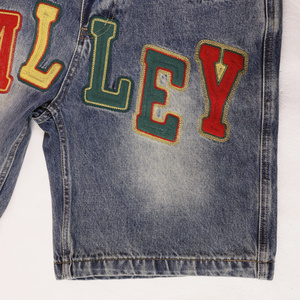 <strong>Men's</strong> Summer Denim Shorts Vale Distressed Washed Streetwear Short Pants Embroidered Rhinestone Letters Y2K Get Full Catalog - Product Image 3