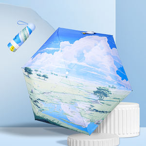 Paraguas de sol plegable pequeño de 5 luces de calidad, pintura al óleo, paraguas de cápsula de bolsillo con pegamento negro impreso - Product Image 2