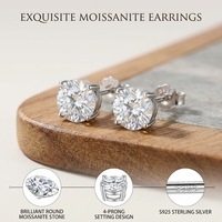 Boucles d'oreilles clous Kirin Moissanite plaqué rhodium, en argent 925, hypoallergéniques, délicates, à dos plat, unisexe, couleur D, vente en gros, OEM