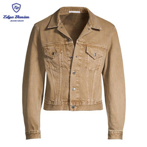 Camionero chaqueta vaquera corta longitud teñido de lavado de color marrón de manga larga de los hombres jeans chaqueta Denim - Product Image 4
