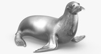 Lion de mer Statue Argent Polystone