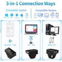 GTCODESTAR Lector de Códigos de Barras Inalámbrico 2D Portátil, Mini Lector de Códigos QR de Dedo, Anillo Lector de Códigos de Barras USB