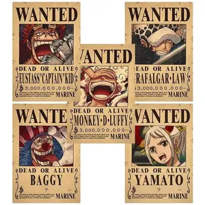 144 Styles Hot Sale Ein Stück Ruffy Wanted Series Cartoon Placard Home Dekoration Retro Kraft papier Anime Poster