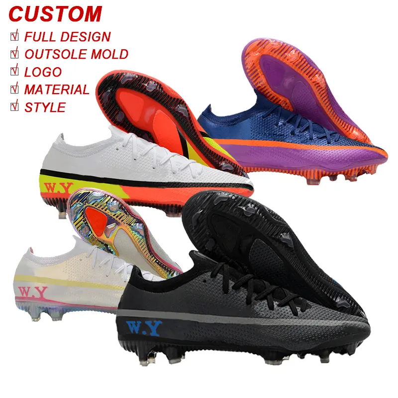Sapatos esportivos profissionais de corte baixo, calçados de futebol de gramado artificial com ponta alta
