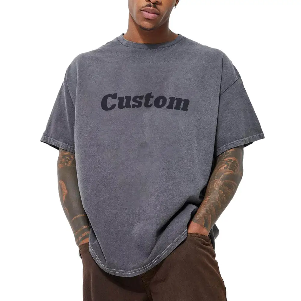 पुरुषों के लिए स्ट्रीट वियर कॉटन टी शर्ट कस्टम 250 जीएसएम विंटेज एसिड वॉश टी शर्ट उच्च गुणवत्ता के लिए भारी वजन वाले बड़े आकार की ब्लैंक टी शर्ट