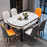 Ensemble table et chaises en bois massif avec plateau en pierre, design moderne minimaliste, luxe léger, extensible, pliable, réglable