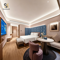Hotel-Schlafzimmer-Set Hotelmöbel-Fabrik Nachttisch Kommode Hochglanz-Finish Stoffbettgestell Luxus-Resort-Hotel-Schlafzimmer-Set