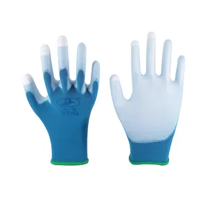 3 Ngón Tay lời khuyên sợi đồng màn hình cảm ứng màu xanh nylon trắng Nylon PU kết thúc tráng làm việc an toàn găng tay