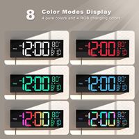 Jam dinding Digital besar dengan Remote Control, Alarm ganda dengan tampilan layar LED besar, 8 warna RGB, Auto DST, suhu