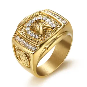 hiphop jewelry stainless steel gold-plated diamond horse head men's ring