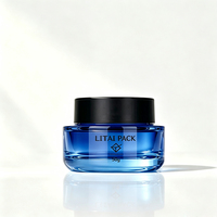 Pot en verre bleu de 30g 50g avec couvercle à vis noir, flacon et pot vides rechargeables pour soins de la peau, emballage personnalisé avec logo, pot à crème cosmétique