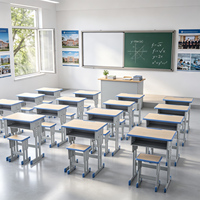 Meubles de classe personnalisables et disponibles en gros : Ensembles de bureaux et chaises pour étudiants avec cadre en acier et patins de protection