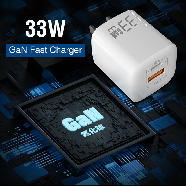 33W Gan Dual Port Plugs Mobile Phone PD Type C USB a Wall Adapter Foldable Fast Charger for iPhone  iPad  Samsung Google Switch