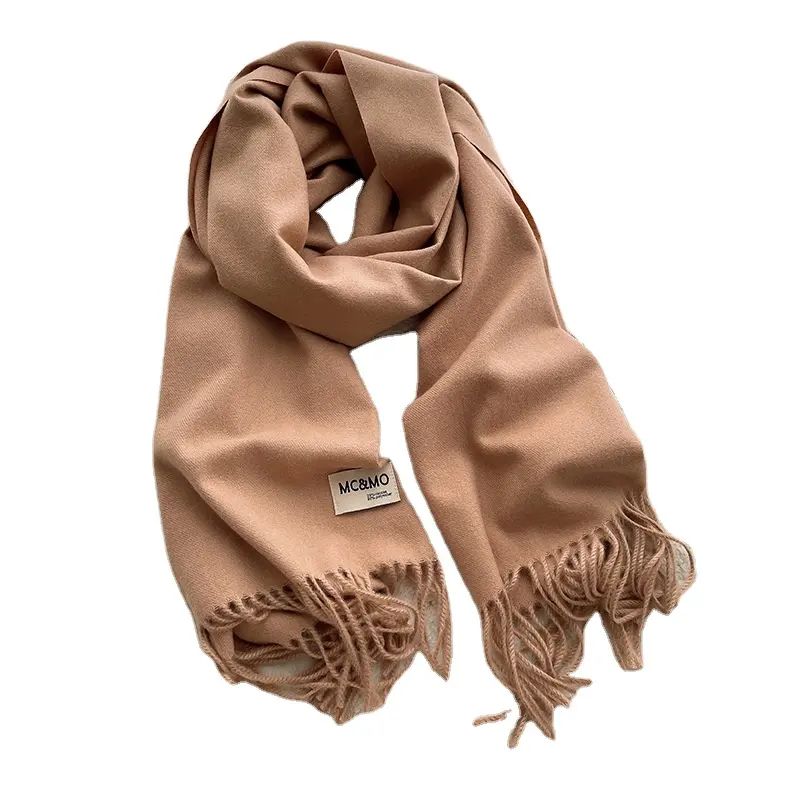 custom all-match imitation cashmere scarf women's solid color long tassel thickened warm shawl scarf for winter