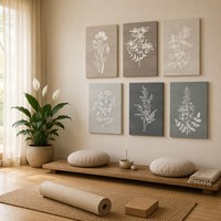 Lot de 6 tableaux sur toile encadrés, art botanique, dessins de plantes (Moult, Ginkgo, Menthe), décoration minimaliste style herbarium
