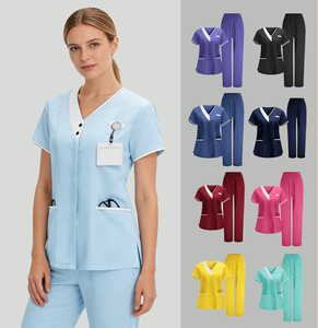 Blusas Médicas para Mujer, Uniformes de Enfermera, Túnica para Clínica, Cuello en V, Bolsillos Protectorios, Manga Corta, Tela Twill para Hospital - Product Image 1