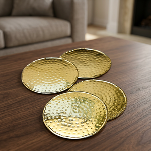 Handcrafted Golden Hammered Brass <b>Coaster</b> <b>Set</b> of 4 Luxury Drinkware for Tea Coffee Dining Table Home Decor and Housewarming Gift - Product Image 3