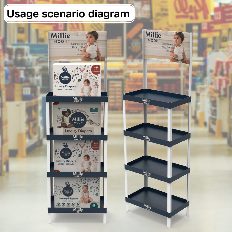 Durable PVC Panel Baby Diaper Display Stand with Shelves for Maternity Shops and Grocery Stores — view 6