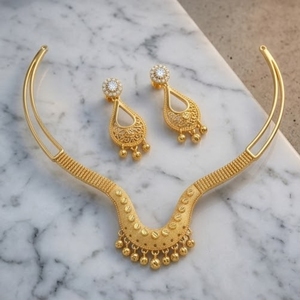 925 <b>Silver</b> Italian Gold <b>Choker</b> Necklace Set with Matching Drop Earrings Designer Jewelry for Women Wedding Jewelry - Product Image 2