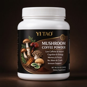 Poudre de café instantané aux champignons à faible teneur en caféine, marque privée OEM/ODM, pour stimuler l'énergie, la concentration, la mémoire et soutenir le système immunitaire – Complément alimentaire - Product Image 1