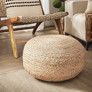 Pouf ottoman en rotin fait main, rond de 19 pouces, style rustique moderne, meubles de salon, coussin de sol, décoration intérieure - Product Image 2